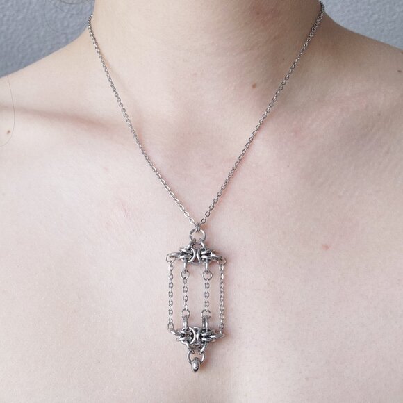 Gothic cage necklace with a small silver chain ✦ handmade chainmaille jewelry ✦ - Picture 4 of 8